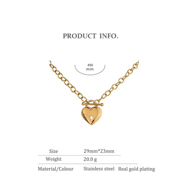 NEW 18K Gold Plated Heart Lock Toggle Link Chain Necklace - Picture 4 of 5